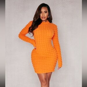 Orange Bubble Textured Cut Out Back Mini Dress